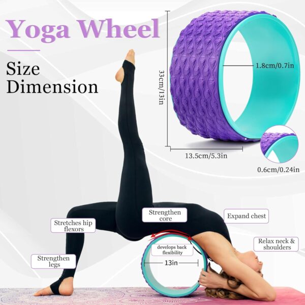 Yoga Wheel 12 in 1 Set with Back Cracker Roller for Pain Relief & Deep Tissue Massage Yoga Blocks 2 Pack with Yoga Ring, Yoga Accessory for Stretching Equipment, Yoga Starter Kit for Beginner
