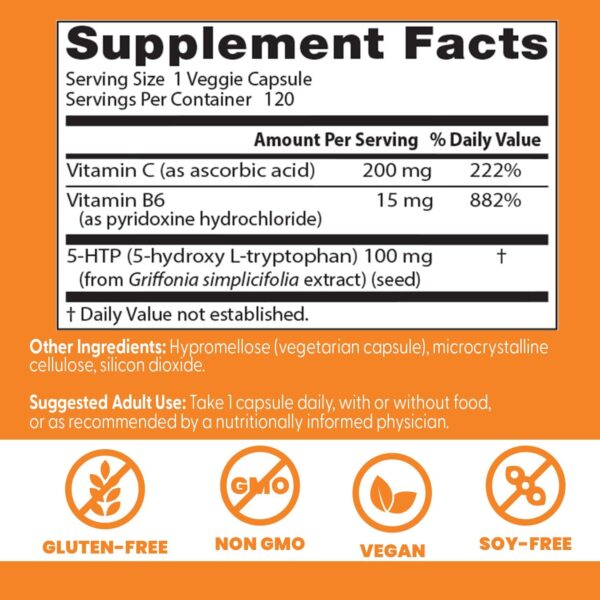 Doctor's BEST 5-HTP Enhanced with Vitamins B6 and Vitamin C, Supports Mental & Emotional Well-Being, Non-GMO, Vegan, Gluten Free, Soy Free, 100 Mg, 120 Veggie Caps