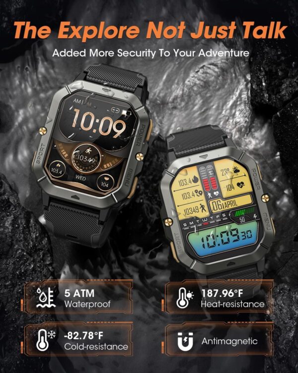 Military Smart Watches for Men (Answer/Make Calls), 2.02'' Fitness Smart Watch for Android and iPhone, Waterproof Fitness Tracker with Blood Pressure/Heart Rate/Sleep/100+ Sport Modes, Watches for Men