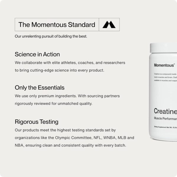Momentous Creatine Monohydrate Powder - Creapure Creatine Powder Supports Strength, Lean Muscle, & Recovery for Men & Women - 5g Per Serving, 90 Servings