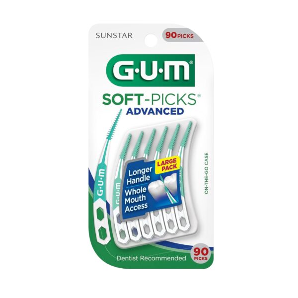 GUM Soft-Picks Advanced, Easy to Use Dental Picks for Teeth Cleaning and Gum Health, Disposable Interdental Brushes with Convenient Carry Case, Dentist Recommended Dental Picks, 90ct (3pk)