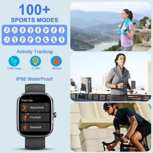 Smart Watch, 1.91" Smartwatch for Men Women (Answer/Make Call), Fitness Tracker with 100+ Sport Modes, IP68 Waterproof, Heart Rate/Sleep/Spo2 Monitor, Pedometer, Activity Tracker for Android iOS