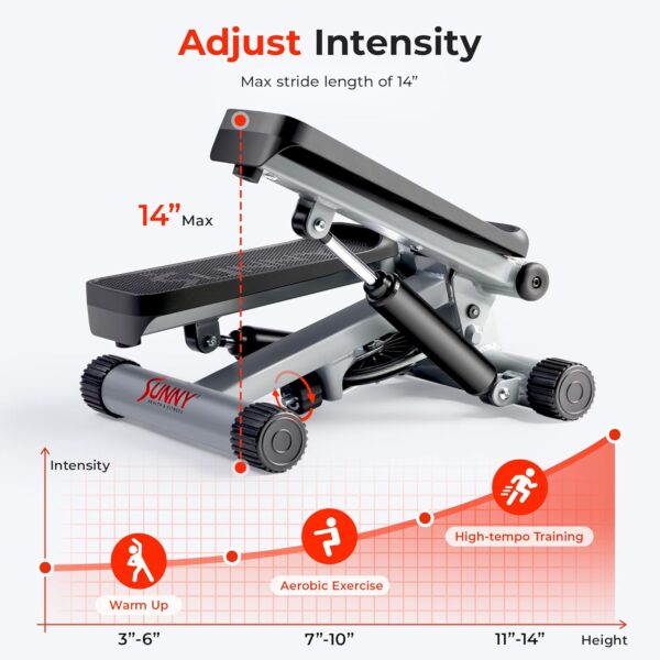 Sunny Health & Fitness Mini Steppers for Exercise at Home, Stair Step Workout Machine with Optional Resistance Bands, Full Body Cardio Equipment, Optional Free SunnyFit App Connection Smart Stepper