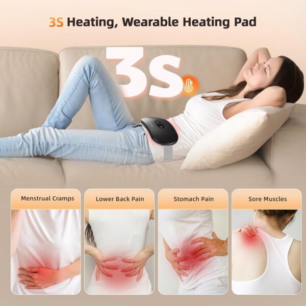 Portable Cordless Heating Pad Cramps:COSYGLOW 6 Heat Levels 6 Massage Modes,FSA HSA Eligible,3S Fast Heating,Period Menstrual Electric Heating Pad for Back Pain Relief,Gifts for Women and Girls(Black)