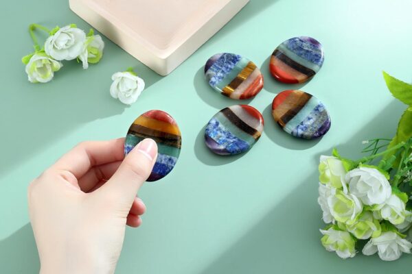 Thumb Worry Stone Crystals for Anxiety 7 Chakra Oval Crystals and Healing Stones Natural Tiny Meditation Accessories Mental Health Gifts Fidget Depression Stress Anxiety Relief Items for Women