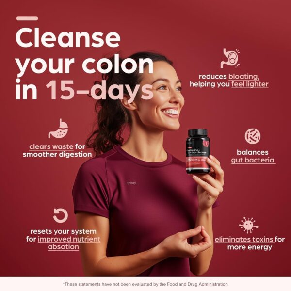 GLP-1 Colon Cleanse Berberine Supplement 1500mg - 15-Day Advanced Detox for Men & Women - Extra Strength w/Senna Leaf, Fast-Acting Natural for Constipation, Gut Health & Bloating Relief - THINBI