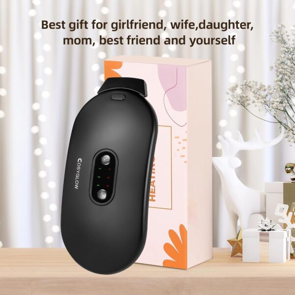 Portable Cordless Heating Pad Cramps:COSYGLOW 6 Heat Levels 6 Massage Modes,FSA HSA Eligible,3S Fast Heating,Period Menstrual Electric Heating Pad for Back Pain Relief,Gifts for Women and Girls(Black)