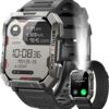 Military Smart Watch for Men (Answer/Make Calls), 2.01'' Smart Watch for Android and iPhone, Fitness Tracker with Flashlight/Compass/100 Days Battery/Heart Rate/Sleep/100+ Sport Modes(2 Straps)