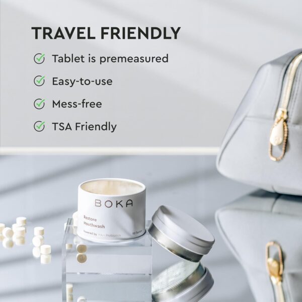 Boka Travel Size Mouthwash Tablets - Hydroxyapatite, Fluoride Free & Alcohol Free - Chewable Tablets to Freshen Breath, Kill Odor Quickly & Helps Remineralize Teeth - (90 Pcs, Mint)