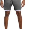 Leidowei Men's 2 in 1 Workout Running Shorts Lightweight Training Yoga Gym 7" Short with Zipper Pockets