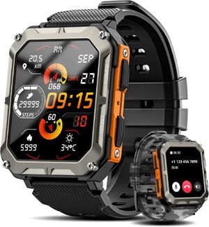 Military Smart Watch for Men with Blood Pressure (Answer/Make Call), Rugged Tactical Smartwatch for Android and iPhone, 10 ATM Waterproof Outdoor Sports Fitness Tracker with Heart Rate, Sleep Monitor