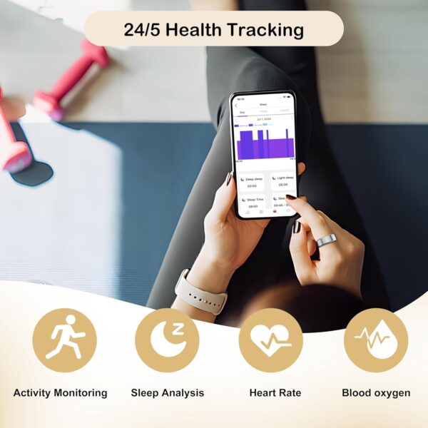 Smart Ring Sleep Tracker,Fitness Tracking Wearable with Heart Rate,Blood Oxygen,Distance,Calories Monitoring,Air Gestures,Remote Photograph,IP68 Waterproof for iOS/Android(Silver,11)