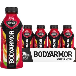 BODYARMOR Sports Drink Sports Beverage, Fruit Punch, Natural Flavors With Vitamins, Potassium-Packed Electrolytes, No Preservatives, Perfect For Athletes, 16 Fl Oz (Pack of 12)