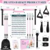 Pilates Bar Kit with Resistance Bands, Multifunctional Yoga Pilates Bar with Heavy-Duty Metal Adjustment Buckle, Portable Home Gym Pilates Resistance Bar Kit for Women Full Body Workouts