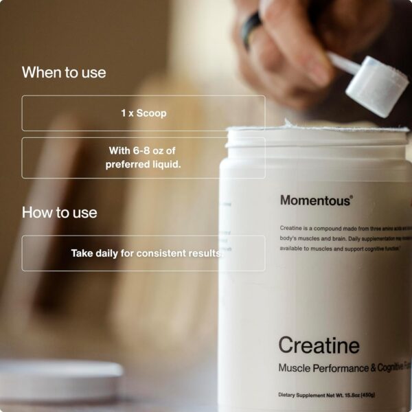 Momentous Creatine Monohydrate Powder - Creapure Creatine Powder Supports Strength, Lean Muscle, & Recovery for Men & Women - 5g Per Serving, 90 Servings