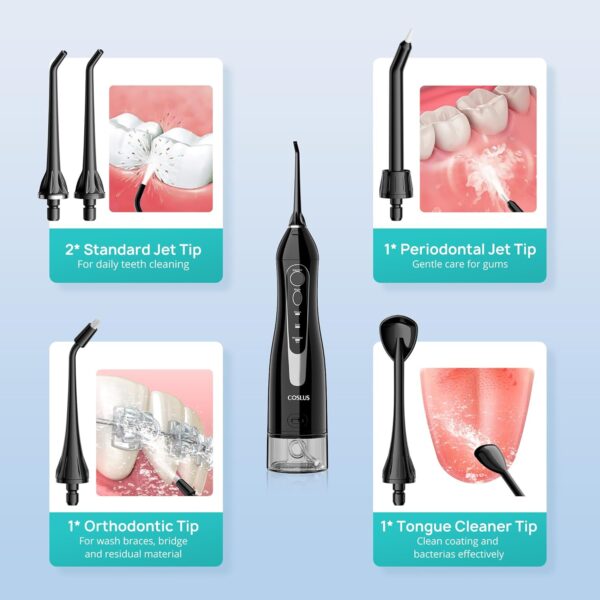 COSLUS Water Dental Flosser Teeth Pick: Portable Cordless Oral Irrigator 300ML Rechargeable Travel Irrigation Cleaner IPX7 Waterproof Electric Flossing Machine for Teeth Cleaning C20(F5020E)