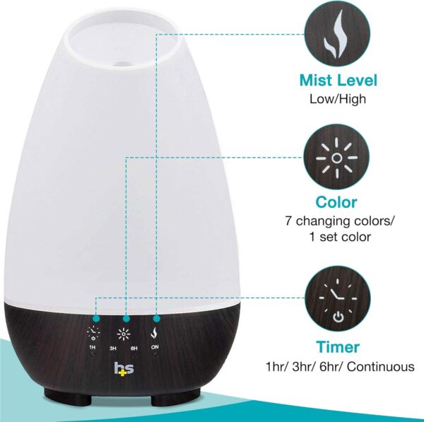 HealthSmart Essential Oil Diffuser, Cool Mist Humidifier and Aromatherapy Diffuser, FSA HSA Eligible with 500ML Tank for Large Rooms, Adjustable Timer, Mist Mode and 7 LED Light Colors, White