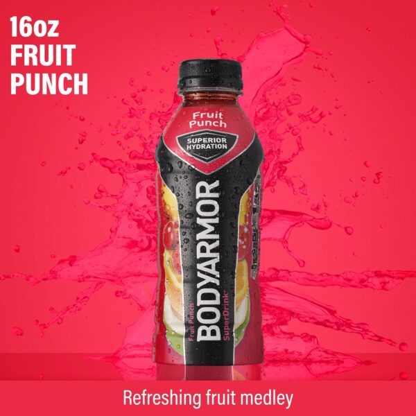 BODYARMOR Sports Drink Sports Beverage, Fruit Punch, Natural Flavors With Vitamins, Potassium-Packed Electrolytes, No Preservatives, Perfect For Athletes, 16 Fl Oz (Pack of 12)