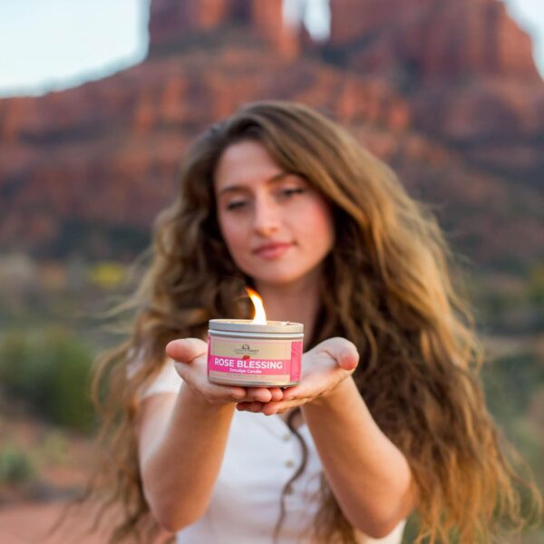 Rose Smudge Candle (6 Oz) - for Meditation & Cleansing Negative Energy - Made in USA with Soy Wax, Essential Oils, Real Sage - Smokeless Alternative to Sage Smudge Sticks