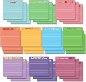 30 Pieces Inspirational Sticky Notes with Lines Sayings, 3 x 3 Inch Mental Health Colors Sticky Notes Appreciation Positive Gifts for Teacher Nurse Coworkers Work Office Supplies