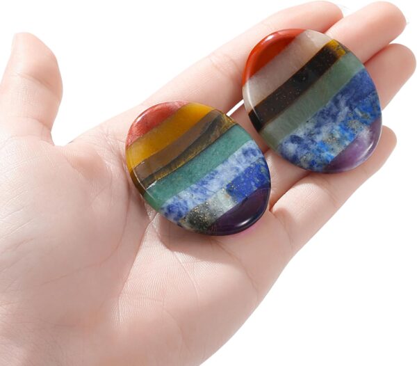 Thumb Worry Stone Crystals for Anxiety 7 Chakra Oval Crystals and Healing Stones Natural Tiny Meditation Accessories Mental Health Gifts Fidget Depression Stress Anxiety Relief Items for Women