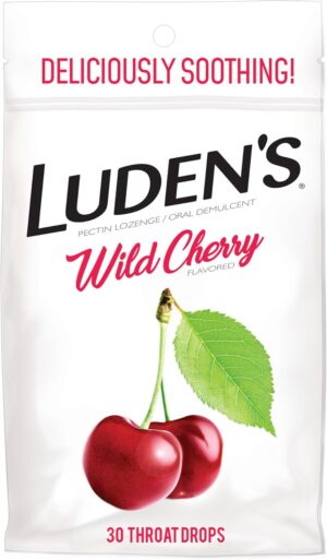 Luden's Wild Cherry Throat Drops | Deliciously Soothing | 30 Drops | 1 Bag