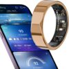 AI Smart Ring JCRing Gen4 Fitness&Sleep Tracking Wearable, Accurate Monitoring of Pedometer, Heart, Temperature, Titanium Ring with Charging Case, APP for iOS & Android(Gold Size11)