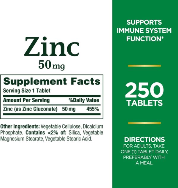Nature's Bounty Zinc 50mg, Immune Support & Antioxidant Supplement, Promotes Skin Health 250 Caplets