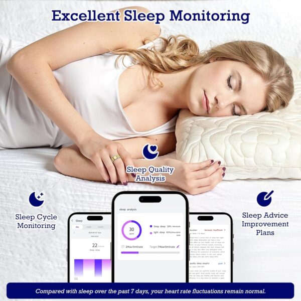 Smart Ring Health Tracker, Sleep Tracker Ring with Heart Rate, Waterproof Fitness Ring for Activity Monitoring/Steps/Distance/Calories,Air Gestures,Up to 7-Day Battery,for iOS Android (Light Gold,#8)