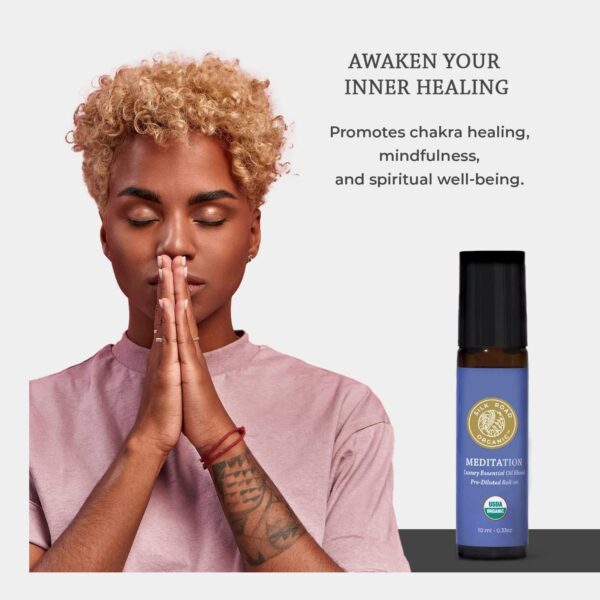 Organic Meditation Essential Oil Empowering Blend Roll On,100% Pure USDA Certified Aromatherapy for Chakra Healing, Focus, Calming, Mindfulness & Spiritual Well-Being -10ml Roller by Silk Road Organic