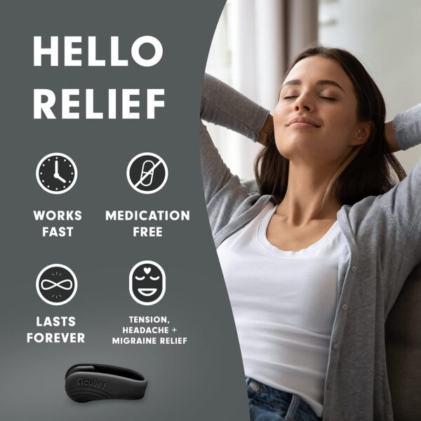 Aculief 2-Pack Wearable Natural Acupressure Support for Relaxation, Headache, Migraine, Stress Alleviation & Tension Relief, Soothes Muscle Pain Simple & Effective (Small/Black)
