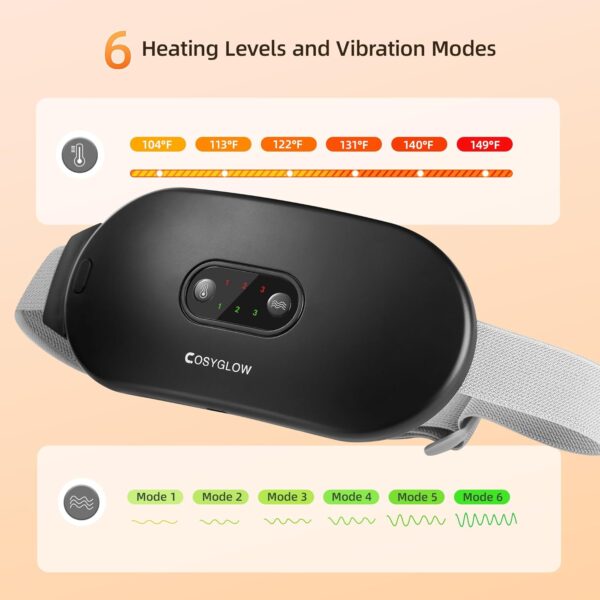 Portable Cordless Heating Pad Cramps:COSYGLOW 6 Heat Levels 6 Massage Modes,FSA HSA Eligible,3S Fast Heating,Period Menstrual Electric Heating Pad for Back Pain Relief,Gifts for Women and Girls(Black)