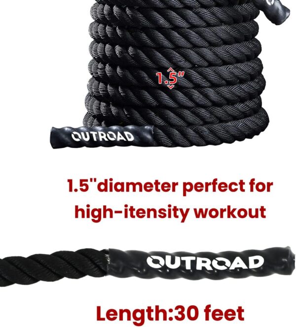 Outroad Battle Rope, 1.5" Diameter 30ft Poly Dacron Workout Exercise Training Heavy Rope, Workout Equipment for Crossfit Training Home Gym & Fitness Exercises, Black and Pattern