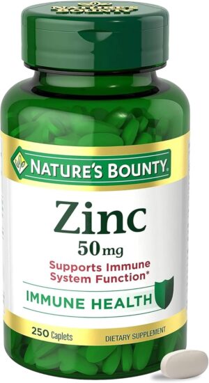 Nature's Bounty Zinc 50mg, Immune Support & Antioxidant Supplement, Promotes Skin Health 250 Caplets