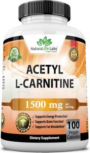 Acetyl L-Carnitine 1,500 mg High Potency Supports Energy Production, Sports Nutrition, Supports Memory/Focus - 100 Veggie Capsules