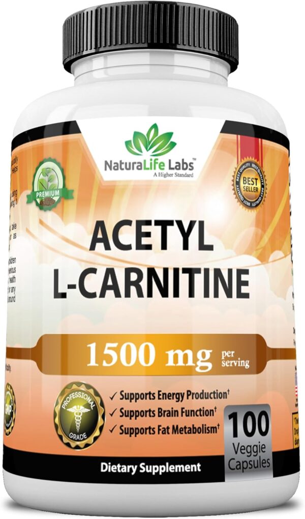 Acetyl L-Carnitine 1,500 mg High Potency Supports Energy Production, Sports Nutrition, Supports Memory/Focus - 100 Veggie Capsules