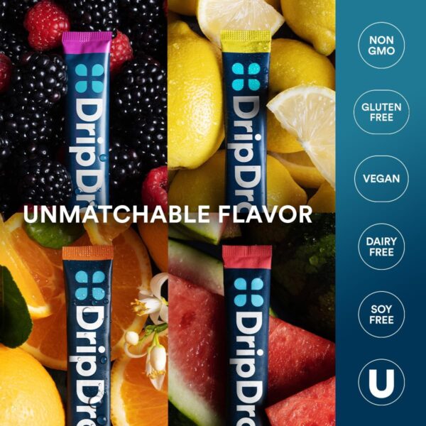 DripDrop Hydration - Bold Variety Pack - Electrolyte Drink Mix Single Serve Powder Packets - Watermelon, Berry, Lemon, Orange | Non-GMO, Gluten Free, Vegan | 16 Sticks