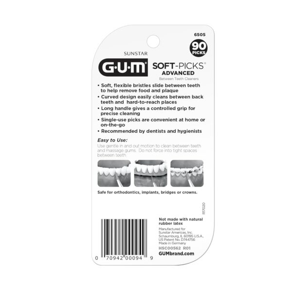 GUM Soft-Picks Advanced, Easy to Use Dental Picks for Teeth Cleaning and Gum Health, Disposable Interdental Brushes with Convenient Carry Case, Dentist Recommended Dental Picks, 90ct (3pk)
