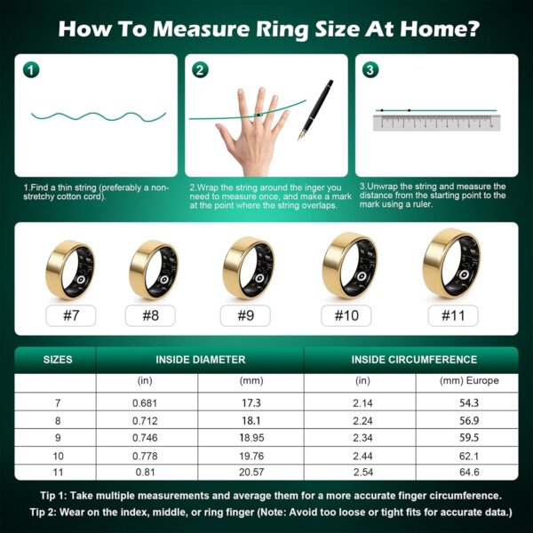 Smart Ring Fitness Tracker for Men - Health Heart Rate Ring with Sleep Monitor and Blood Oxygen Tracking, No Subscription Fee, Family Care, Remote Photography,IP68 Waterproof
