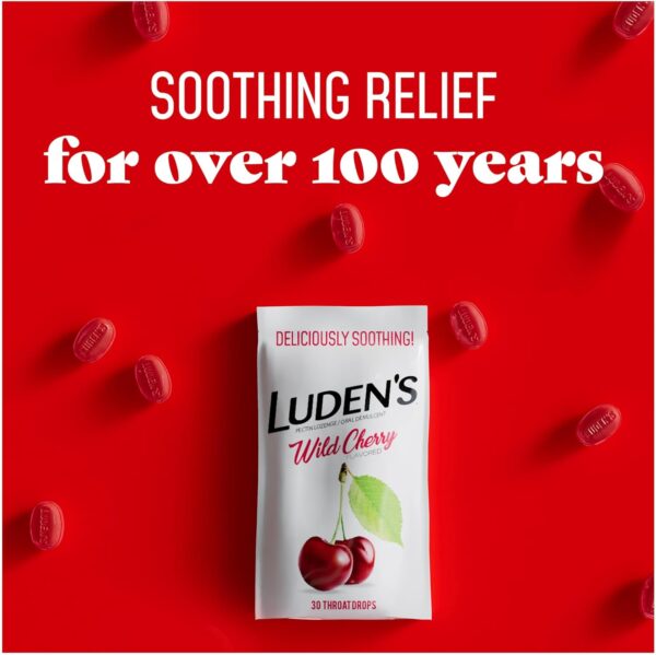 Luden's Wild Cherry Throat Drops | Deliciously Soothing | 30 Drops | 1 Bag