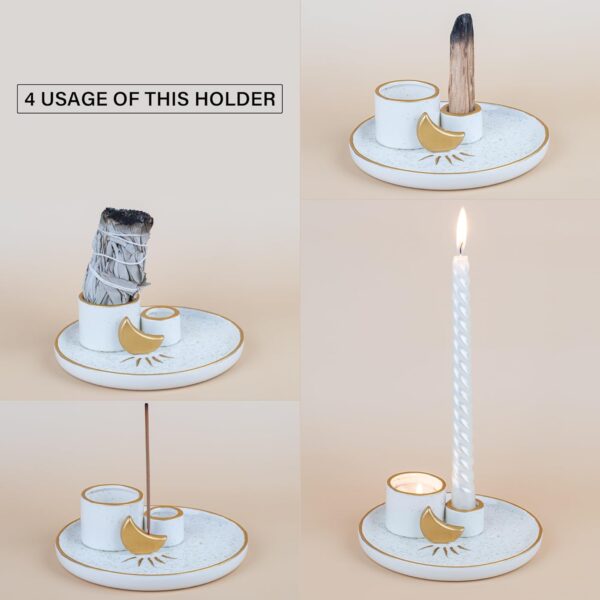ZenBless Multifunction Incense and Candle Holder for Burning Sage, Palo Santo, Incense Sticks - 5.9" Ceramic Ash Catcher Tray for Meditation Room Home Decor (Gold)