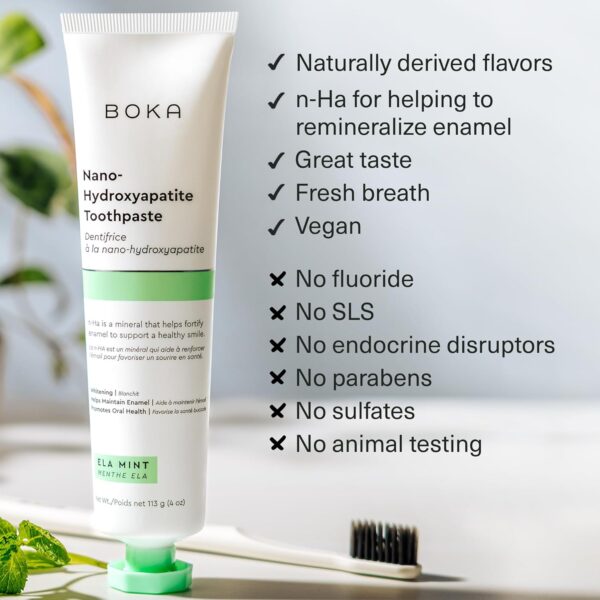 Boka Fluoride Free Toothpaste Nano Hydroxyapatite, Helps Remineralize, Appropriate for Sensitive Teeth, Whitening - for Adult, Kids Oral Care - Ela Mint Flavor, 4 Fl Oz 1Pk US Manufactured