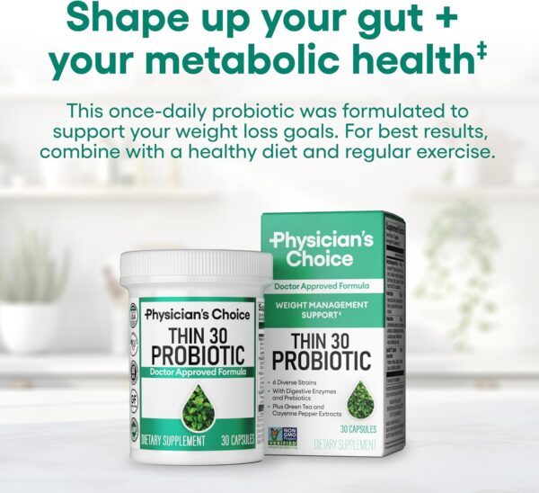 Physician's CHOICE Probiotics for Weight Management & Bloating - 6 Probiotic Strains - Prebiotics - Key ingredient Cayenne & Green Tea - Supports Gut Health - Weight Management for Women & Men - 30 CT