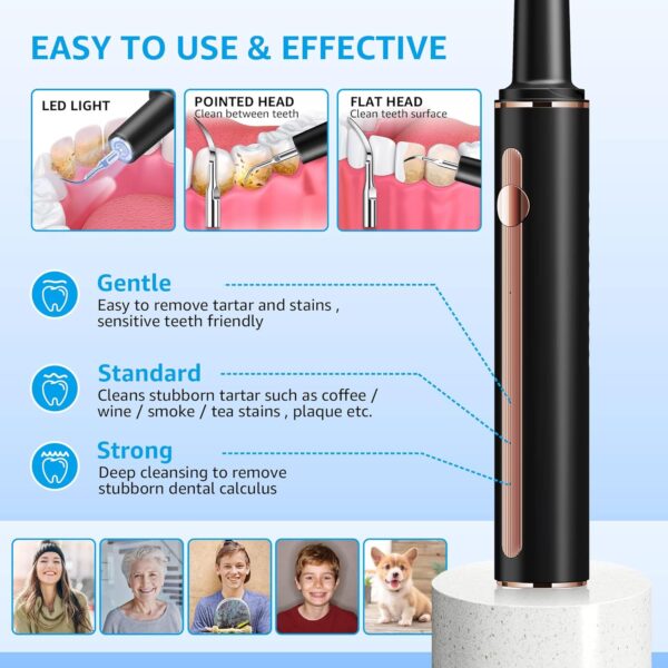Plaque Remover for Teeth, Teeth Cleaning Kit with Ultrasonic Tooth Cleaner and Dental Tools, Dental Picks for Teeth Cleaning and Rechargeable Plaque Blaster with LED, Tartar Remover, 4 Heads