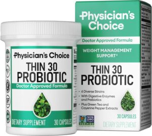 Physician's CHOICE Probiotics for Weight Management & Bloating - 6 Probiotic Strains - Prebiotics - Key ingredient Cayenne & Green Tea - Supports Gut Health - Weight Management for Women & Men - 30 CT