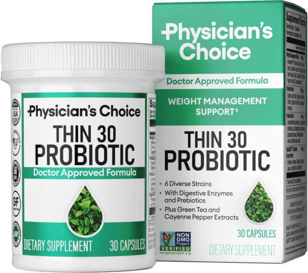 Physician's CHOICE Probiotics for Weight Management & Bloating - 6 Probiotic Strains - Prebiotics - Key ingredient Cayenne & Green Tea - Supports Gut Health - Weight Management for Women & Men - 30 CT