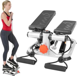 Sunny Health & Fitness Total Body 2-in-1 Stepper Machine, Total Body Workout, Adjustable Hydraulic, Resistance Bands, Non-Slip Pedals w Optional Free SunnyFit App Enhanced Bluetooth Connectivity