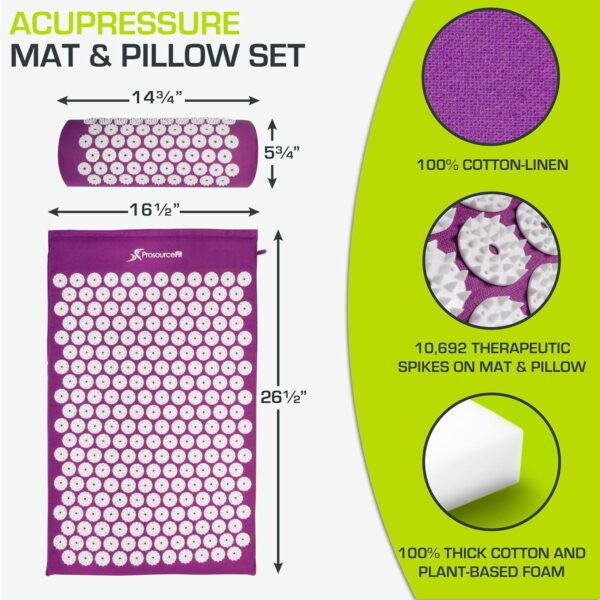 ProsourceFit Acupressure Mat and Pillow Set for Back/Neck Pain Relief and Muscle Relaxation, Large - Gray/Gray