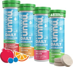 Nuun Hydration Vitamins Electrolyte Tablets, Mixed Fruit, 5 Essential Electrolytes for Hydration + Vitamin A, B6, C, D, E, with Magnesium, Vegan, Non-GMO, 4 Pack (48 Servings)