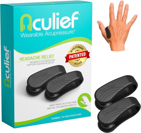 Aculief 2-Pack Wearable Natural Acupressure Support for Relaxation, Headache, Migraine, Stress Alleviation & Tension Relief, Soothes Muscle Pain Simple & Effective (Small/Black)